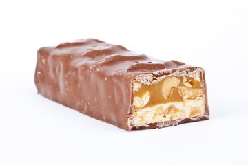 Closeup of chocolate bar isolated on white