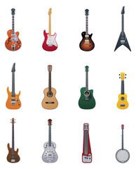 Obraz premium Zestaw ikon wektorowych gitar
