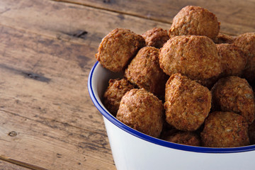 Fresh meatballs in a white bowl