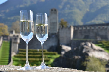 Pair of champagne glasses. Bellinzona, Switzerland