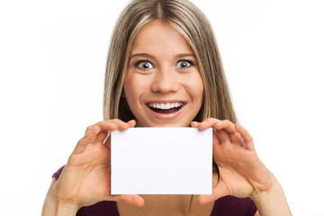 Fototapeta premium Big smile, fun and white card