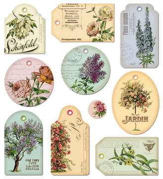 Fototapeta vintage tags: flowers