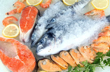 Fresh seafood on ice