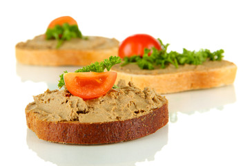 Fresh pate on bread, isolated on white