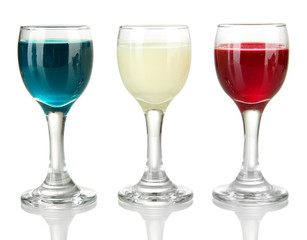 Tasty color liquors, isolated on white