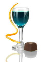 Tasty color liquor, isolated on white