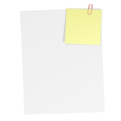 Blatt Papier mit angeheftetem Notizzettel