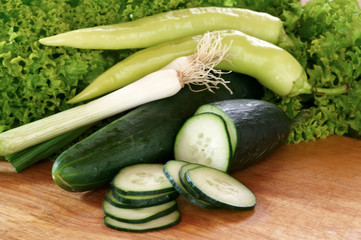 fresh cucumber onion peppers vegetable