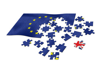 EU flag as puzzle with United Kingdom flag Union Jack