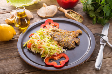 baked oyster mushrooms with fresh savoy cabbage salad