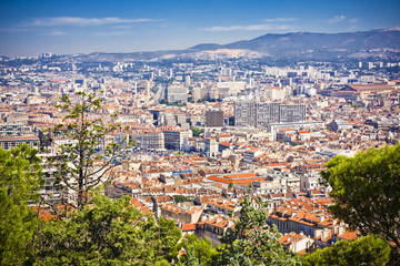Fototapeta na wymiar areal view on Marseille from mountian, France