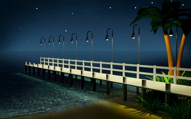 Papier Peint photo autocollant Jetée tropical pier at night