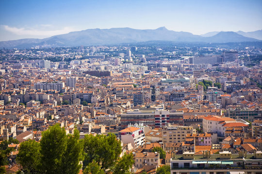 areal view on Marseille from mountian, France