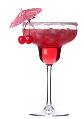 alcoholic cocktail  with umbrella and tube