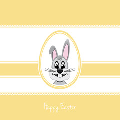 happy easter bunny white egg yellow background