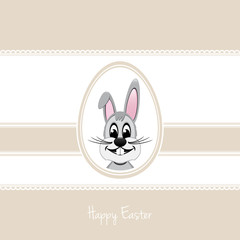 happy easter bunny white egg beige background