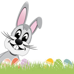 gray easter bunny lawn and colorful eggs