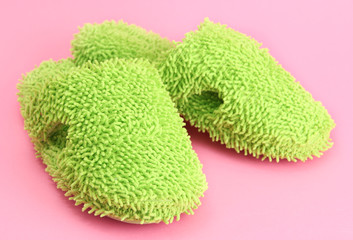 bright slippers, on pink background
