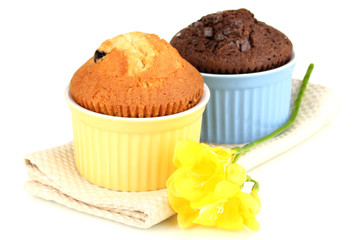 Cupcakes in bowls for baking isolated on white