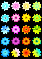 Set of vector banners with neon flowers.