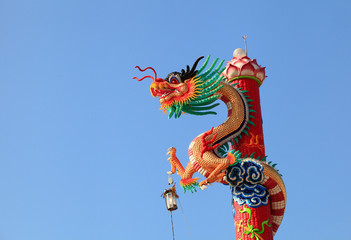 dragon roll on pole high blue background