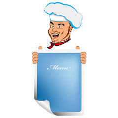 Happy joyful Chef and design your menu.Vector