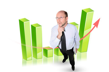 Businessman in front of a bar chart