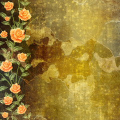 Grunge concrete wall with garland of painting rose