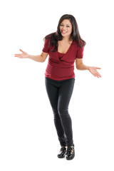 Beautiful Hispanic woman expressing doubt
