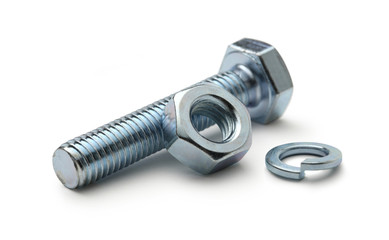 Screw bolts and nuts on white