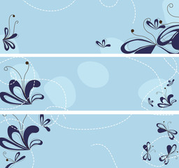 set of banners with abstract flowers