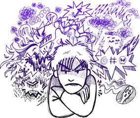 Very angry man doodle sketch
