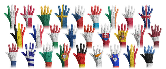 Hands with flag painting of the EU-coutries