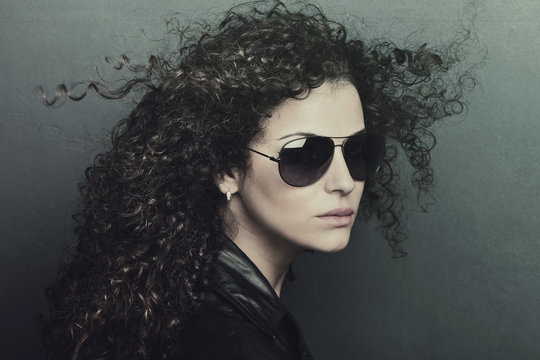 Curly Hair Woman With Sunglasses