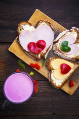 heart sandwich shape wood board peppers food buttermilk