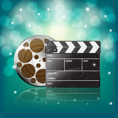clapper and film on starry background
