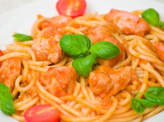 pasta with chicken breast in tomato sauce
