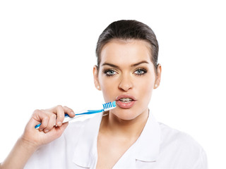 attractive woman with tootbrush