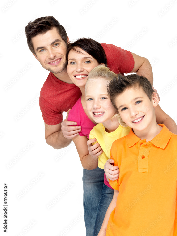 Canvas Prints Happy family with children standing together in line