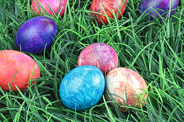 Tie Dyed Easter Eggs in Grass
