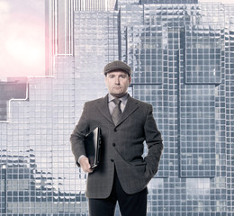 Fototapeta premium successful businessman with sun and modern architecture