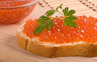 bread with red caviar red caviar