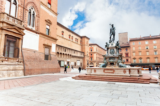 view on Sala Borsa and Fountain of Neptune in Bologne