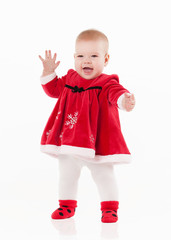 little baby in red dress isolated on a white background