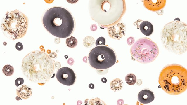 Donuts falling down (ends on green background)
