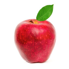 red apple with leaf isolated on white background