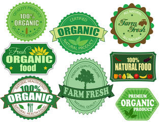 Set of organic and farm fresh food badges and labels