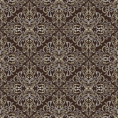 Damask seamless pattern against a dark background.