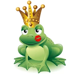 Abwaschbare Fototapete Zeichnung Prinz-Frosch-Cartoon-ClipArt mit Kuss-Prinz-Frosch-Kuss