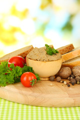 Composition of fresh pate, tomatoes and bread,